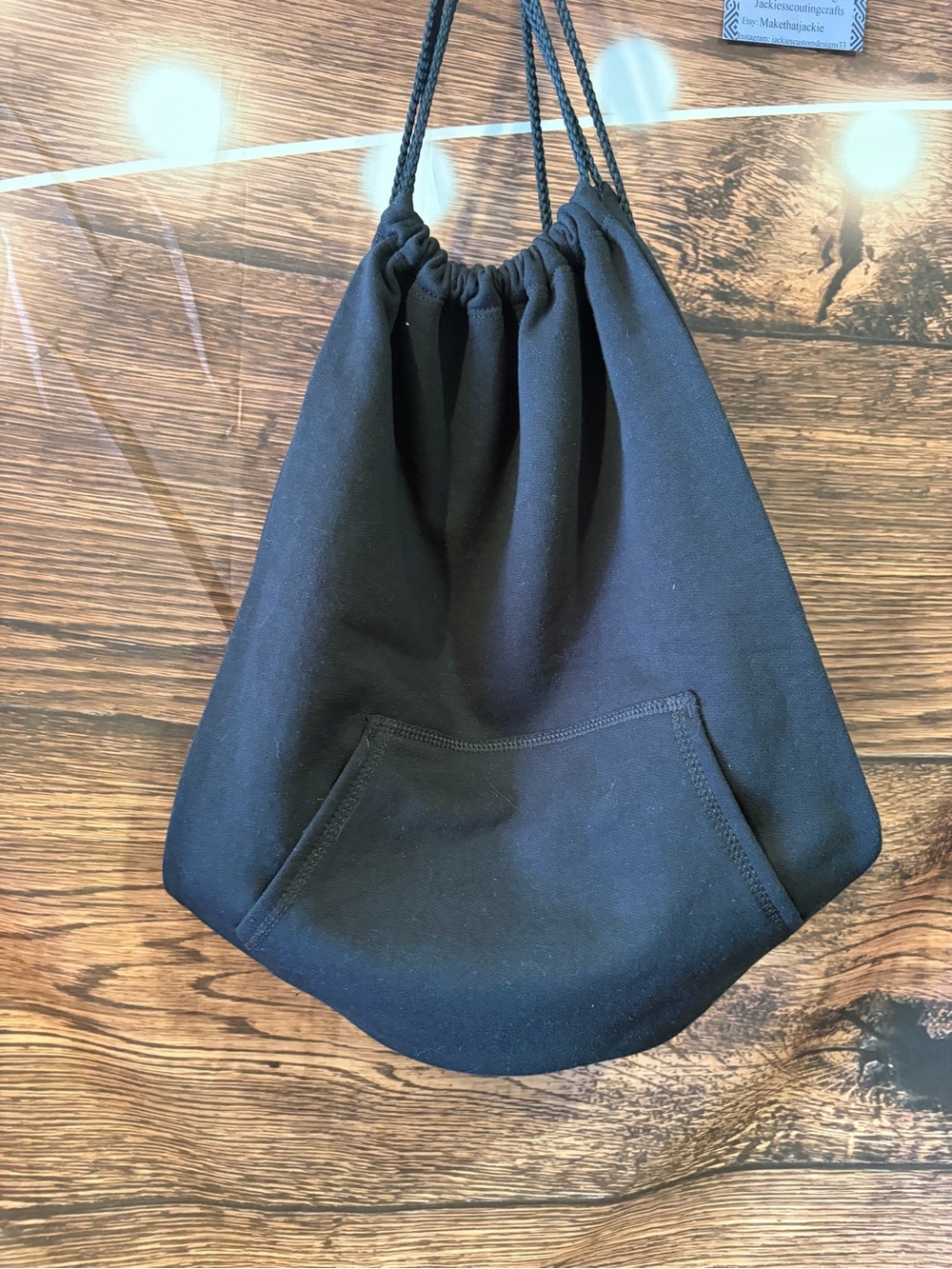 Black Drawstring Pocket Backpack Tote